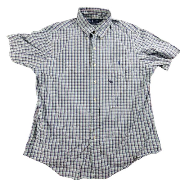 Ralph Lauren Mens XL Multicolor Plaid Button Shirt Casual Formal Short Sleeve - Picture 1 of 10
